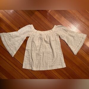 LOFT White Boho Off-Shoulder Embroidered Top with Bell Sleeves